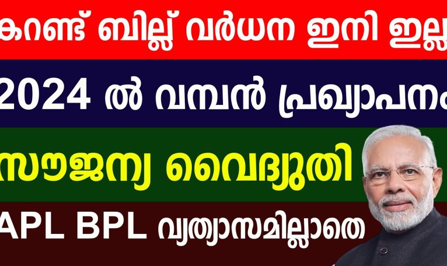 2024 ൽ വമ്പൻ പ്രഖ്യാപനം സൗജന്യ വൈദ്യുതി APL BPL വ്യത്യാസമില്ലാതെ