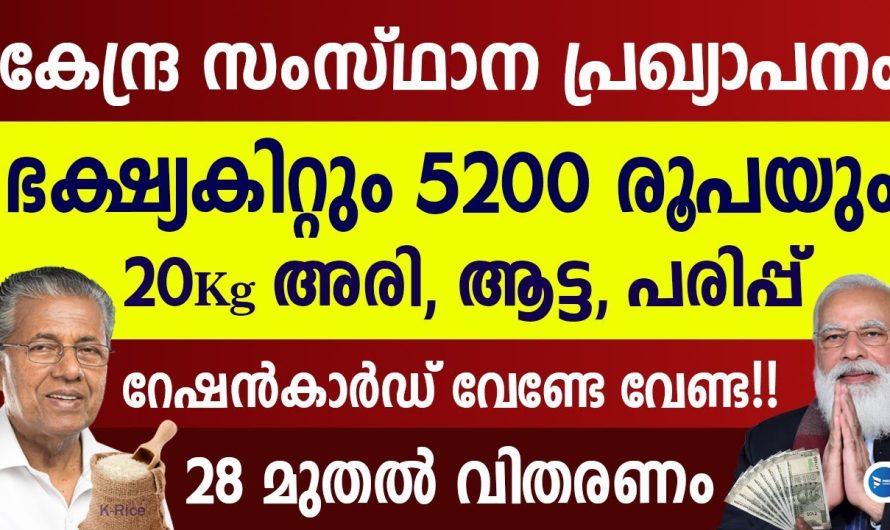 കേന്ദ്ര-സംസ്ഥാന സഹായം ഭക്ഷ്യകിറ്റ് 5200 രൂപയും.എല്ലാ വീട്ടിലും 28 മുതൽ.