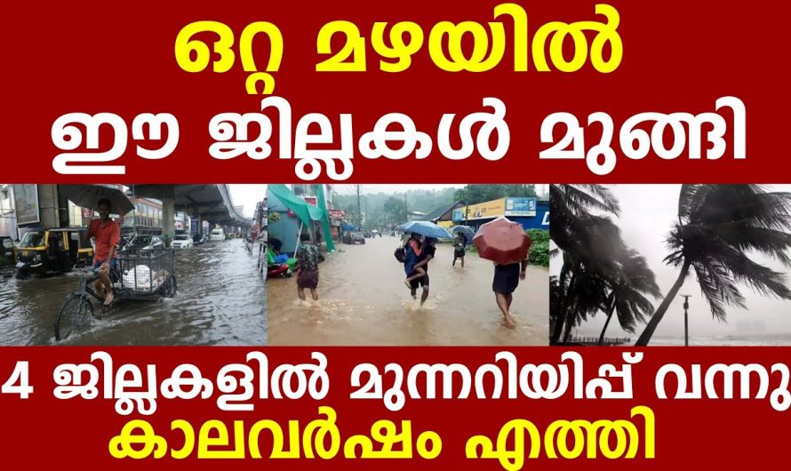 ഒറ്റ മഴയിൽ ഈ ജില്ലകൾ മുങ്ങി 4 ജില്ലകളിൽ മുന്നറിയിപ്പ്  കാലവർഷം എത്തി