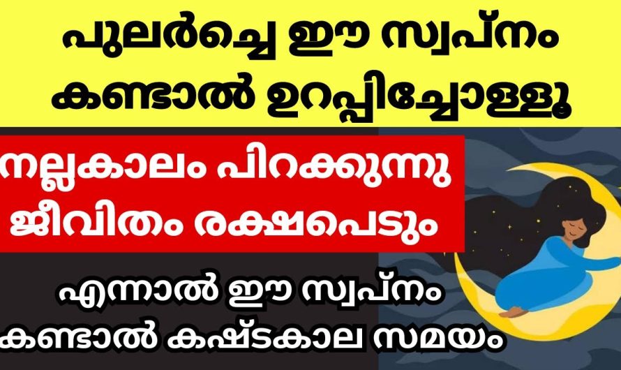 പുലർച്ചെ ഈ സ്വപ്നം കണ്ടാൽ ഉറപ്പിച്ചോളൂ  നല്ലകാലം പിറക്കുന്നു ജീവിതം രക്ഷപ്പെടും….